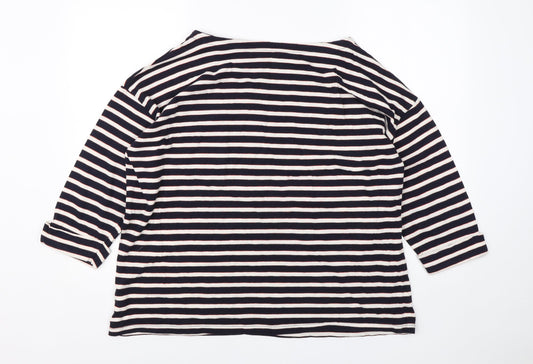 F&F Womens Blue V-Neck Striped Cotton Pullover Jumper Size 18