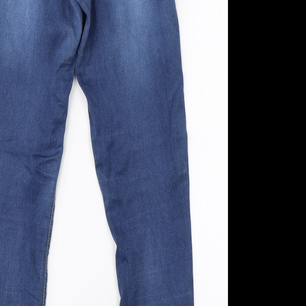 Brand and care label for Dorothy Perkins women’s blue cotton skinny jeans, size UK 6, 30-inch leg regular