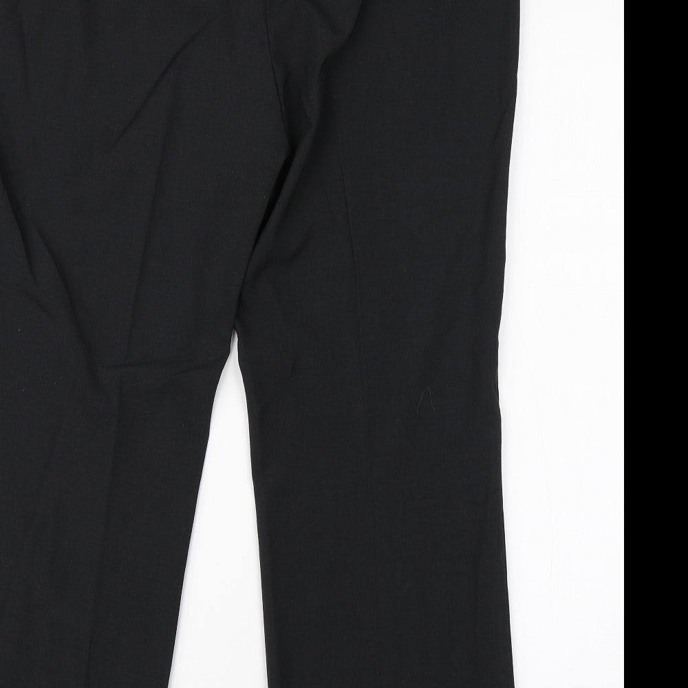 Brand and care label for Marks & Spencer women’s black viscose dress pants trousers, size UK 16, 26-inch leg regular