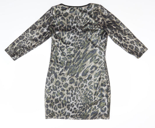 Drama Queen Womens Multicoloured Animal Print Polyamide A-Line Size 12 Round Neck