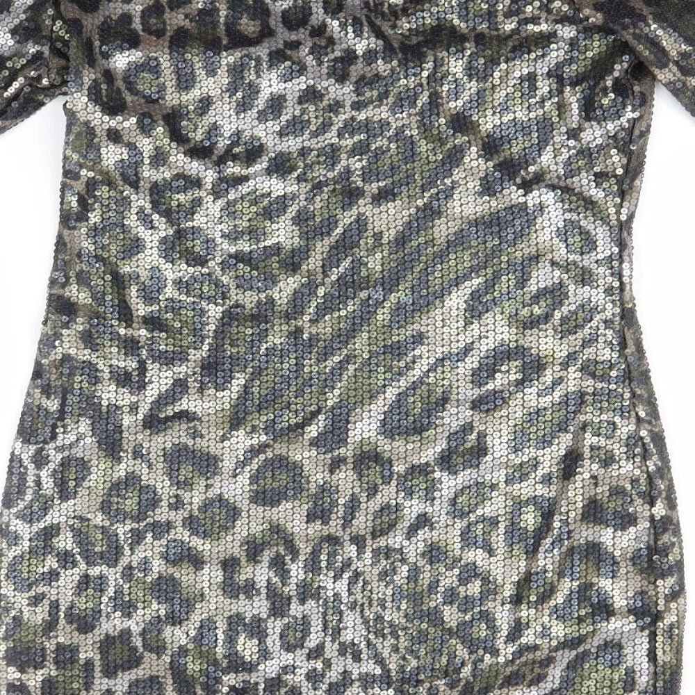 Drama Queen Womens Multicoloured Animal Print Polyamide A-Line Size 12 Round Neck
