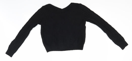 TU Womens Black V-Neck Acrylic Pullover Jumper