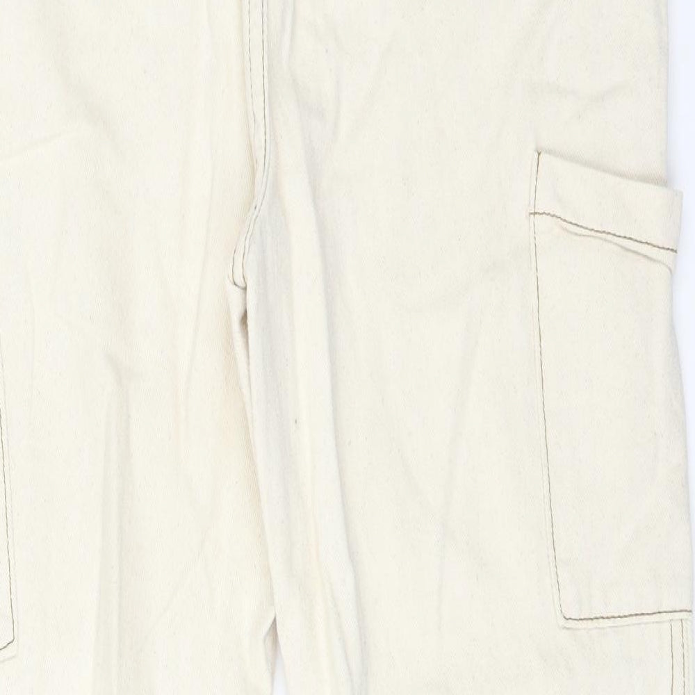 Boohoo Womens Ivory Cotton Straight Jeans Size 12 L25 in Regular