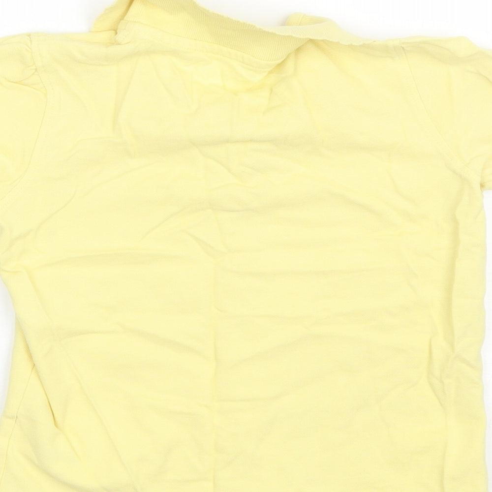 Brand and care label for George girls’ yellow cotton basic polo, size 7-8, years collared