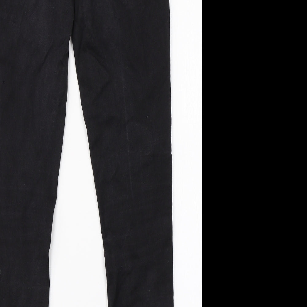 Brand and care label for Dorothy Perkins women’s black cotton skinny jeans, size UK 6, 28-inch leg regular