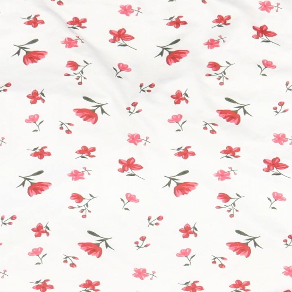 SheIn Womens White Floral Polyester Basic T-Shirt Size XS V-Neck