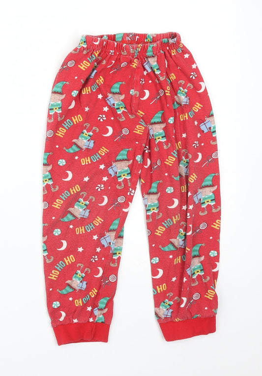Made By Elves Boys Red Solid Cotton Pyjama Pants Size 5-6 Years - CHRISTMAS ELVES