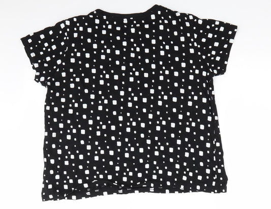 Primark Womens Black Polka Dot Cotton Basic T-Shirt Size 14 Roll Neck - Square Polka Dots
