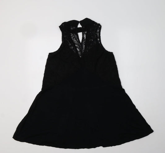 River Island Womens Black Viscose A-Line Size 10 High Neck - Lace Detail