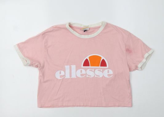 ellesse Womens Pink Cotton Cropped Polo Size 8 Crew Neck