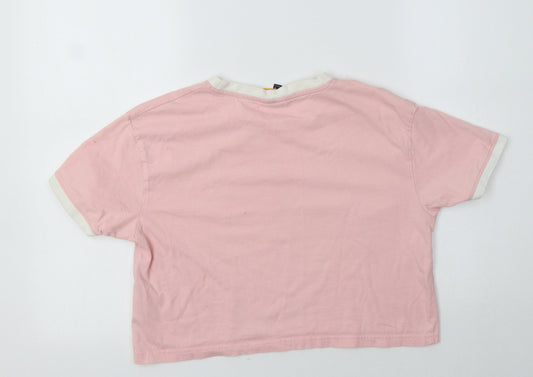 ellesse Womens Pink Cotton Cropped Polo Size 8 Crew Neck