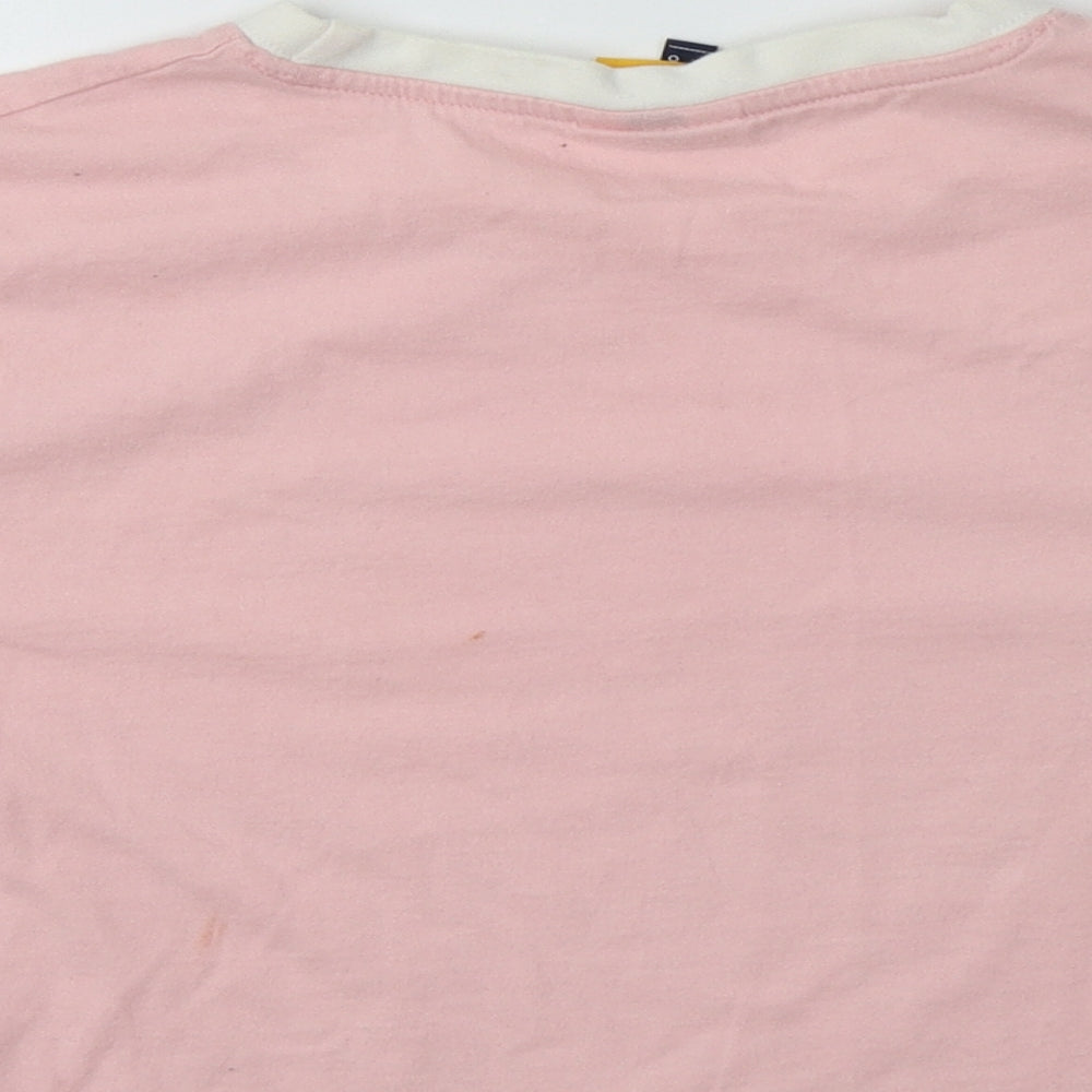 Brand and care label for Ellesse women’s pink cotton cropped polo, size UK 8, crew neck