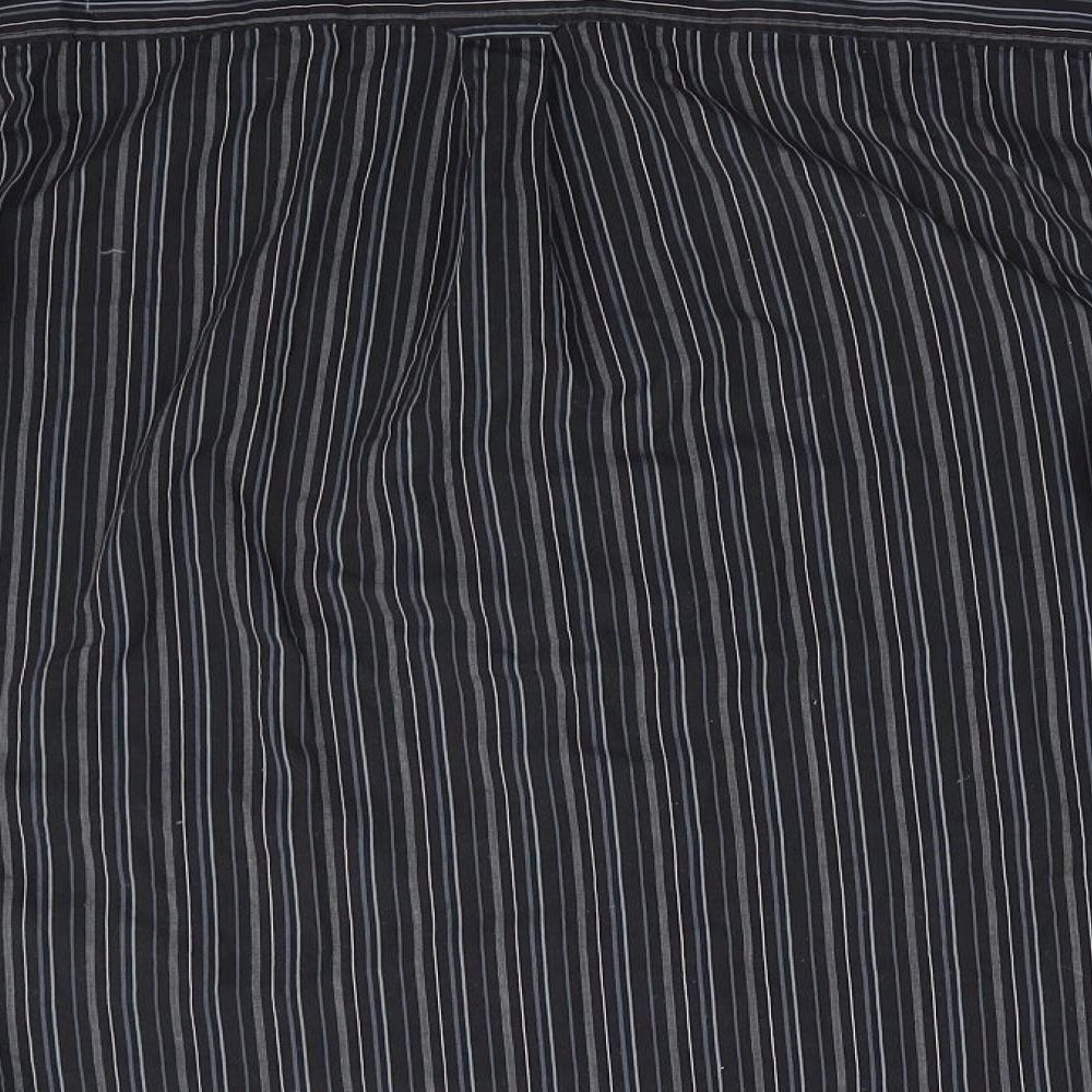 George Mens Black Striped Polyester Button-Up Size L Collared - Black Grey Blue White Stripe
