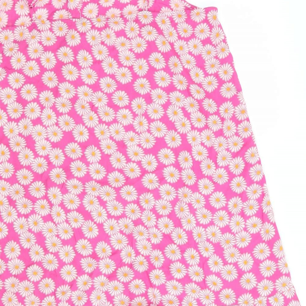 Pieces Womens Pink Floral Viscose Fit & Flare Round Neck - White & Orange flowers Frilled hemline