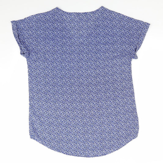 Papaya Womens Blue Geometric Polyester Basic Blouse Size 10 V-Neck - Small square blue mix pattern
