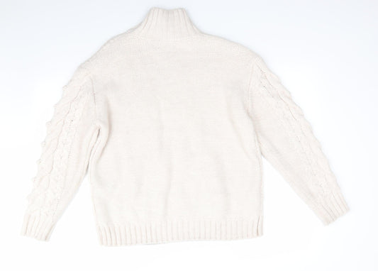 Primark Womens Ivory High Neck Pullover Jumper Size M - Pale pink Ivory mix