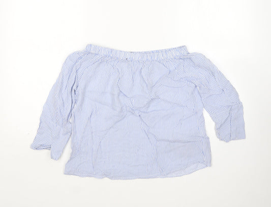 Boohoo Womens Multicoloured Striped Viscose Basic Blouse Size 8 Boat Neck