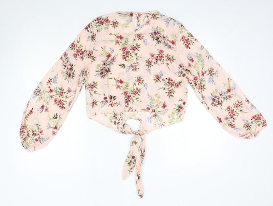 Primark Womens Pink Floral Polyester Basic Blouse Size 6 Round Neck