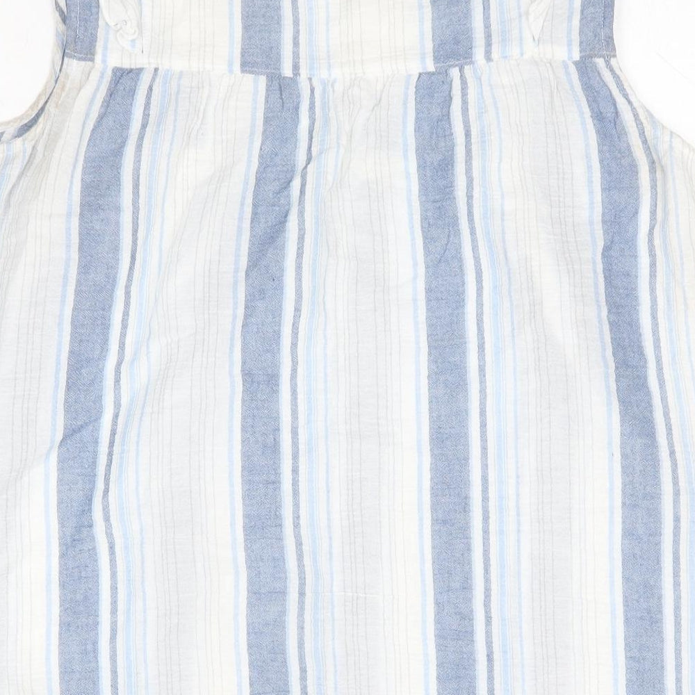 F&F Womens Blue Striped 100% Cotton Basic Blouse Size 14 Round Neck
