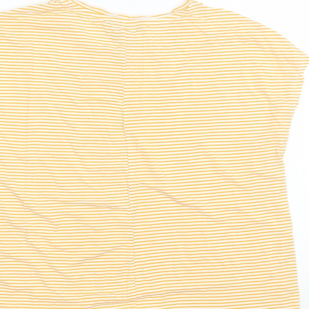 Primark Womens Yellow Striped Viscose Basic T-Shirt Size S Round Neck