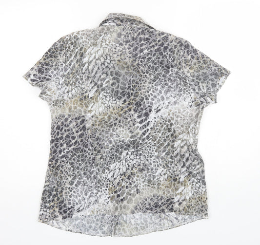 Bonmarche Womens Black Animal Print Polyester Basic Blouse Size 12 Collared