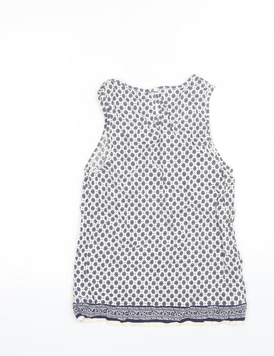 F&F Womens Blue Floral Viscose Basic Blouse Size 8 Round Neck