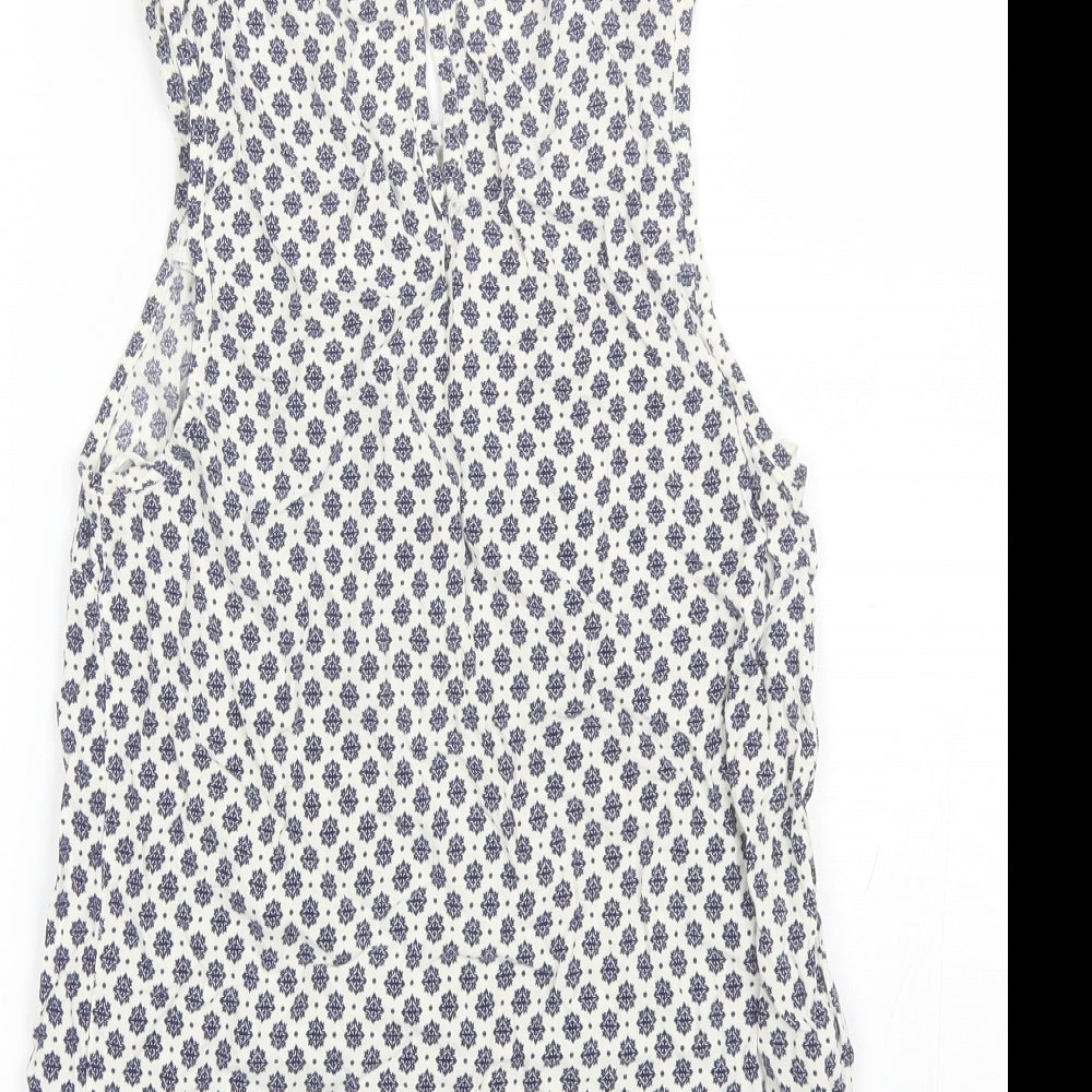 F&F Womens Blue Floral Viscose Basic Blouse Size 8 Round Neck