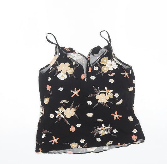 F&F Womens Black Floral Viscose Basic Blouse Size 8 V-Neck