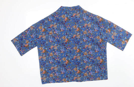 Boohoo Womens Blue V-Neck Floral Polyester Shrug Jumper Size S