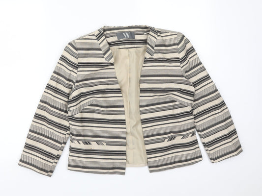 Additional front view of BHS women’s multicoloured striped linen jacket blazer, size UK 10