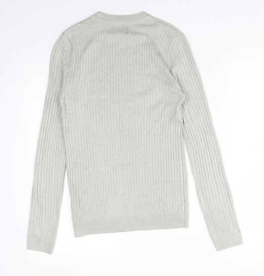 Topman Mens Grey Striped Acrylic Pullover Sweatshirt