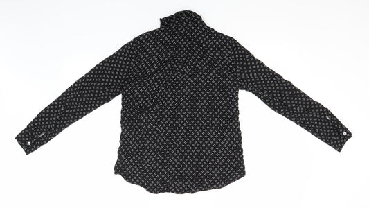 Oasis Womens Black Geometric Basic Button-Up Size 8 Collared