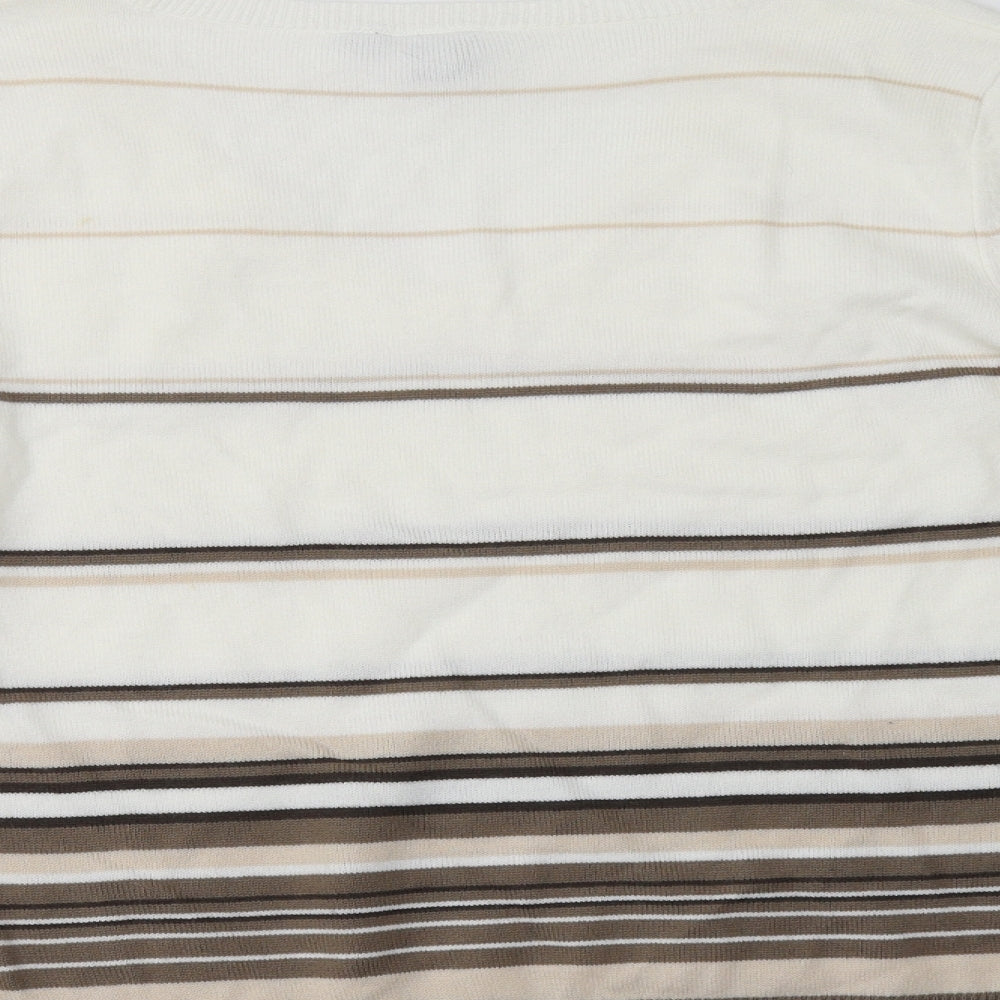 TU Womens White V-Neck Striped Acrylic Shrug Jumper Size 14