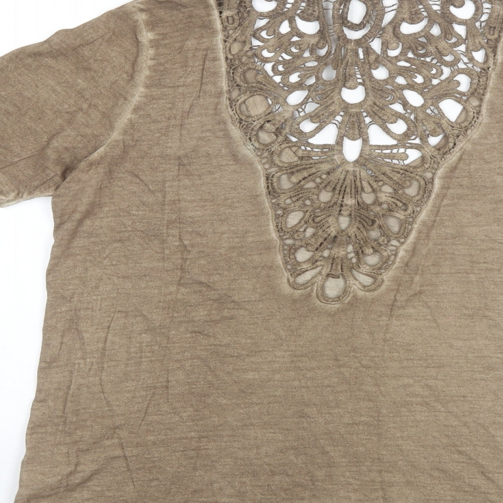 River Island Womens Brown Cotton Basic T-Shirt Size 10 Scoop Neck