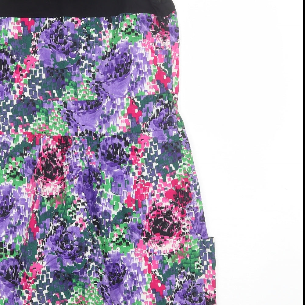 Internationale Womens Purple Floral Cotton Shift Size 14 Round Neck
