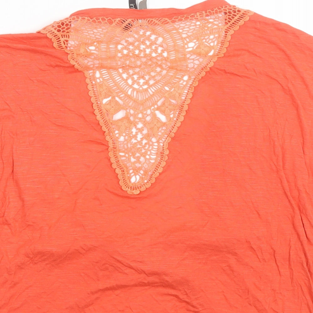 Brand and care label for Intuition women’s orange v-neck viscose shrug jumper, size S