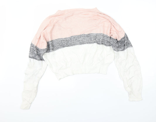 Garage Womens Pink Round Neck Nylon Pullover Jumper Size M