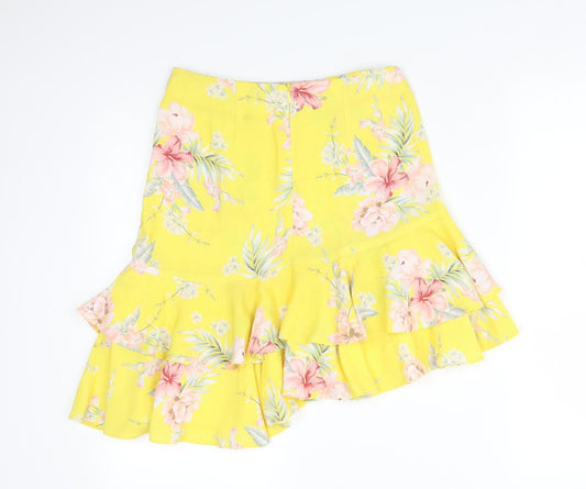 New Look Womens Yellow Floral Viscose Flare Skirt Size 6
