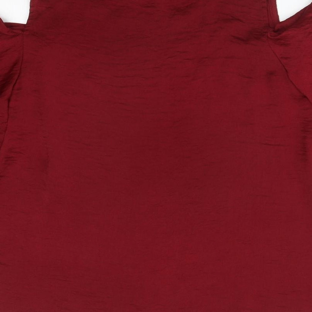 Brand and care label for Papaya women’s red polyester basic t-shirt, size UK 12, round neck