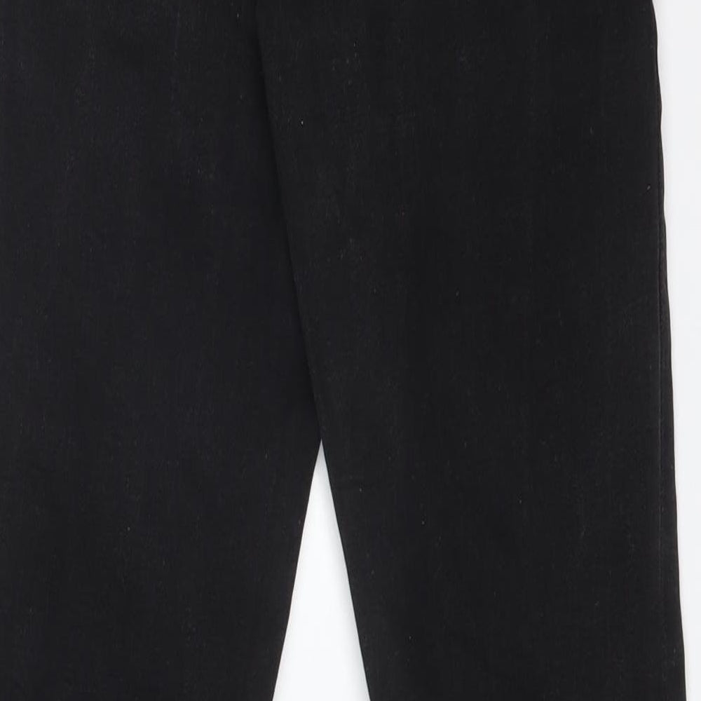 Brand and care label for DENIM CO women’s black cotton skinny jeans, size UK 8, 28-inch leg regular