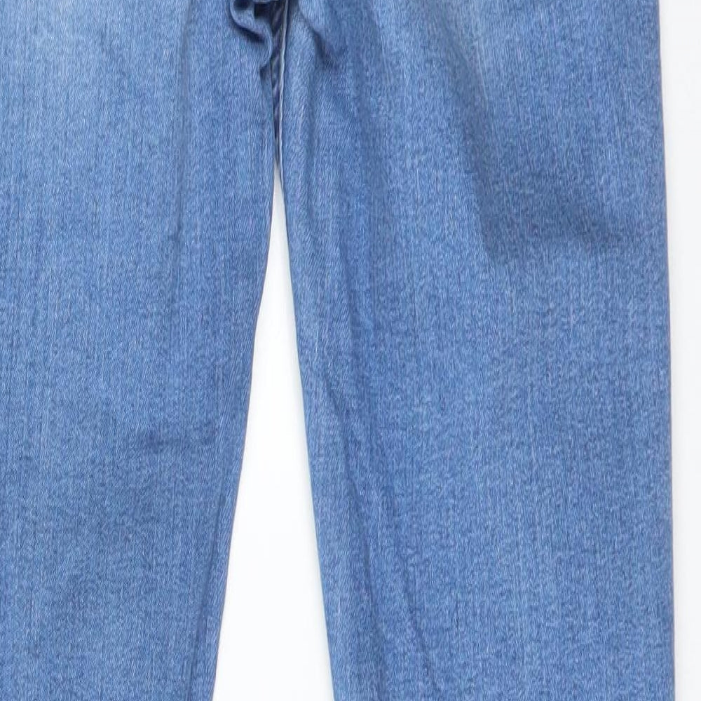 Brand and care label for DENIM CO women’s blue cotton skinny jeans, size UK 8, 29-inch leg regular