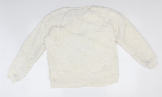 Preworn Mens White Round Neck Cotton Pullover Jumper Size L - Gangsta Wrapper, Christmas