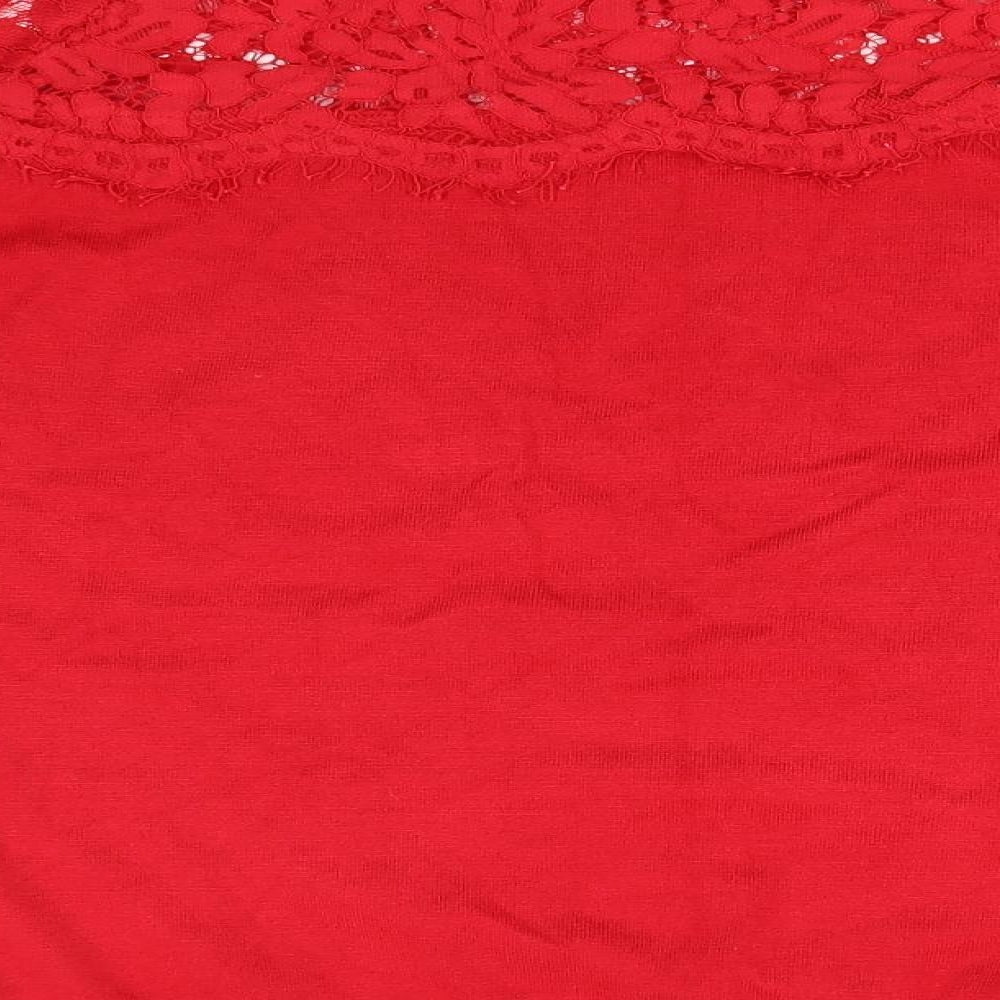 Brand and care label for Bonmarché women’s red viscose pullover hoodie, size M