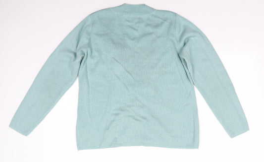 Damart Womens Blue V-Neck Floral Acrylic Cardigan Jumper Size 14 - 3D Flowers