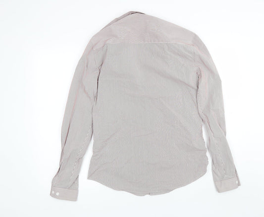 Topman Mens Red Striped Cotton Blend Dress Shirt Size M Collared