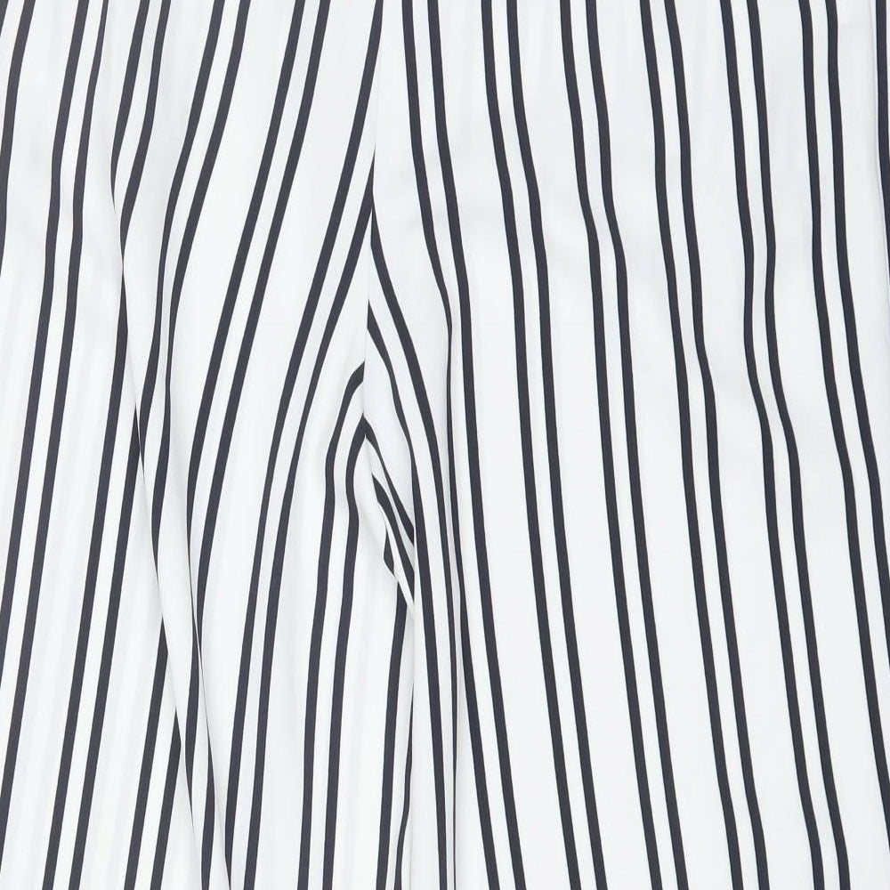 Warehouse Womens White Striped Polyester Trousers Size 14 L22 in Regular