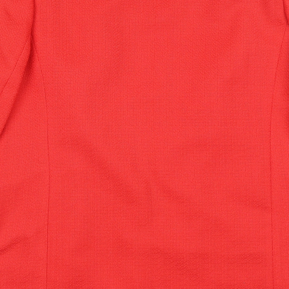 Brand and care label for TU women’s red overcoat jacket, size UK 14