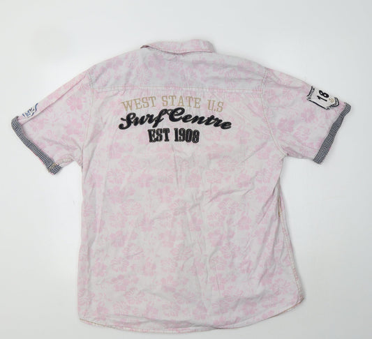 Mens UK Size L Lee Cooper Pink Button-Up Short Sleeve Casual Shirt