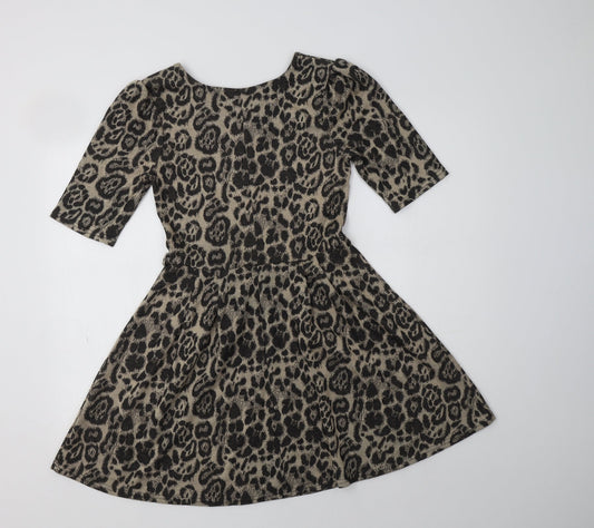 Primark Womens Beige Animal Print Acrylic Fit & Flare Size 10 Round Neck
