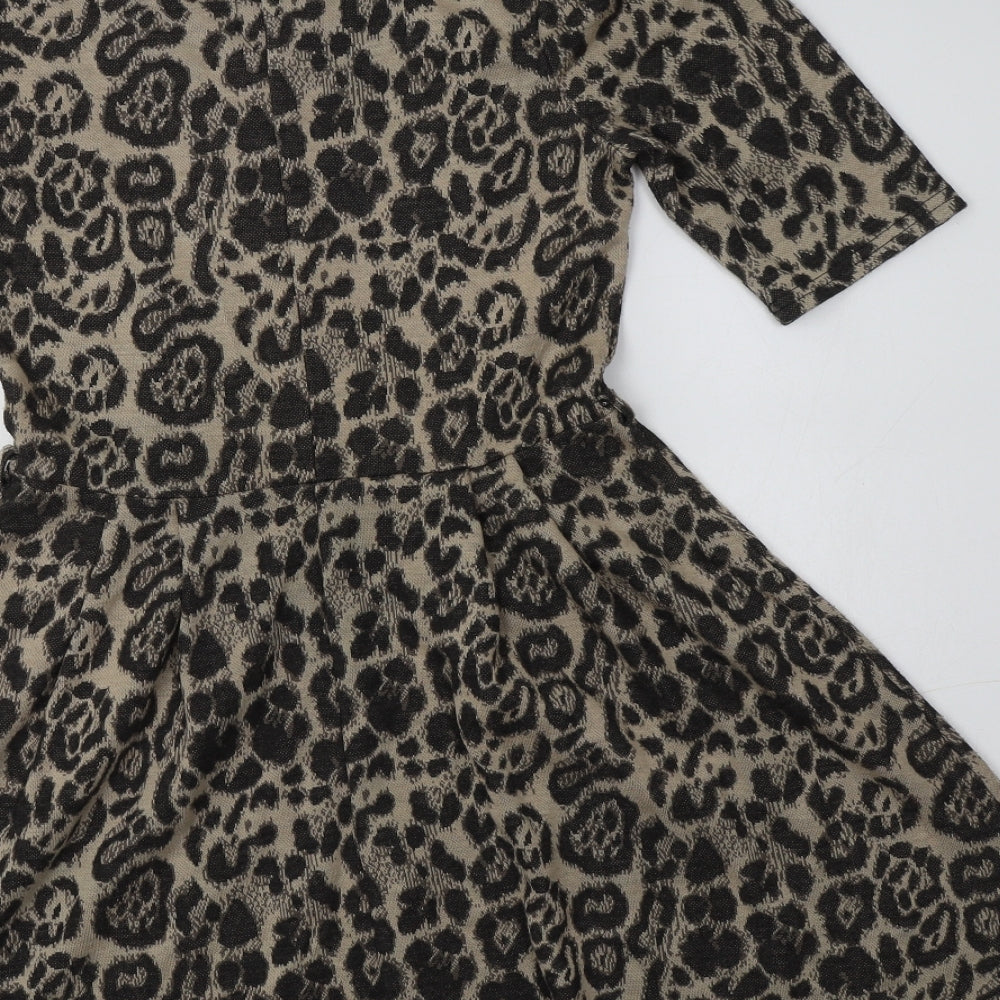 Primark Womens Beige Animal Print Acrylic Fit & Flare Size 10 Round Neck